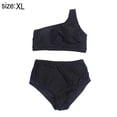 thumbnail image 2 of Traje de baño de un solo hombro para mujer, tankini, conjunto de bikini de cintura alta, traje de baño push up de 2 piezas, negro, 2 of 7