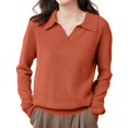thumbnail image 2 of Polo Pullover Sweater Knitted Pullover Pullover Sweater Fall Winter Clothes Soft Knit Collared Sweaters Sweaters for Women Jumper Tops Oversized Sweaters Cable Knit Loose Pullover Orange M, 2 of 8