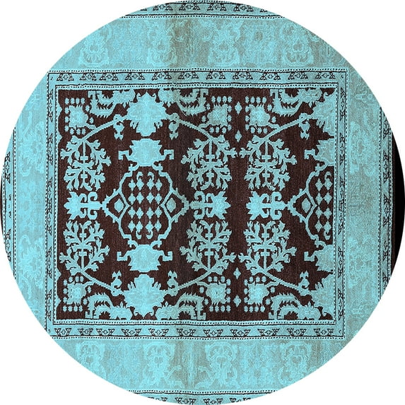 Ahgly Company Indoor Round Oriental Light Blue Industrial Area Rugs, 7' Round