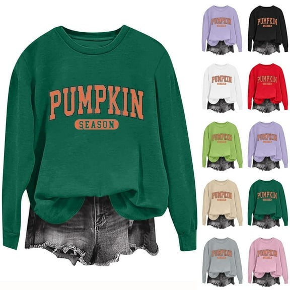 Olyvenn Pumpkin Season Sweatshirt Fall Shirt Women Fall Crewneck Tops Thanksgiving Halloween Embroidered Pullover Outfits Black XXL