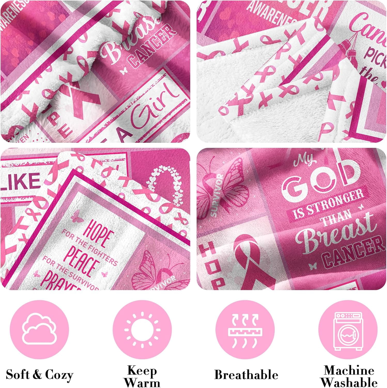Breast Cancer Gifts for Woman, Breast Cancer Survivor Gifts for Women, Breast Cancer Gift, Pink Ribbon Breast Cancer Awareness, Breast Cancer Awareness Items Decorations Throw Blanket 60"X50"