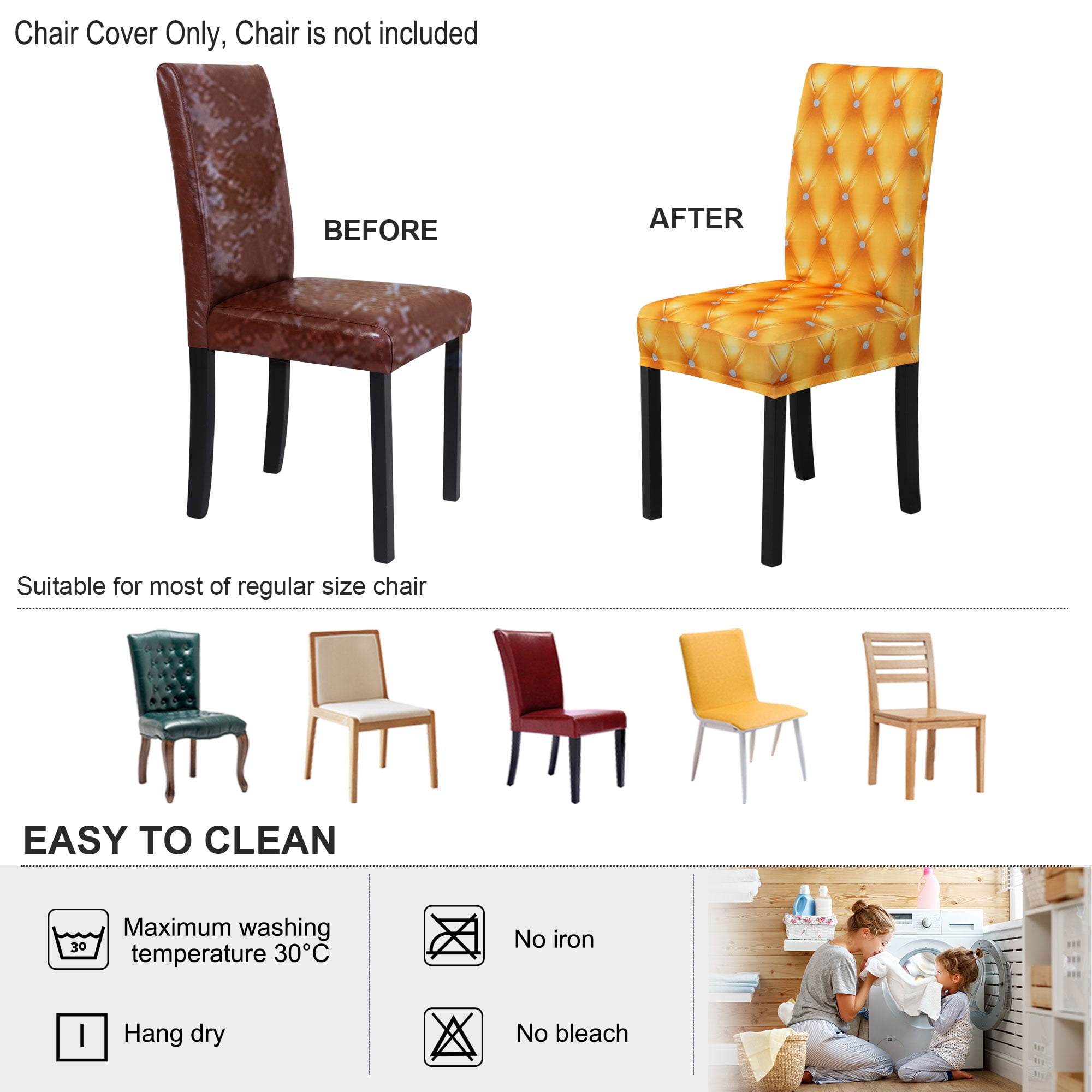 Unique Bargains Stretch Dining Chair Seat Cover Gold Tone