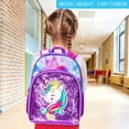 thumbnail image 2 of Mochila FTJCF para niñas con lentejuelas y unicornio con lonchera de 16 pulgadas, color morado, 2 of 8