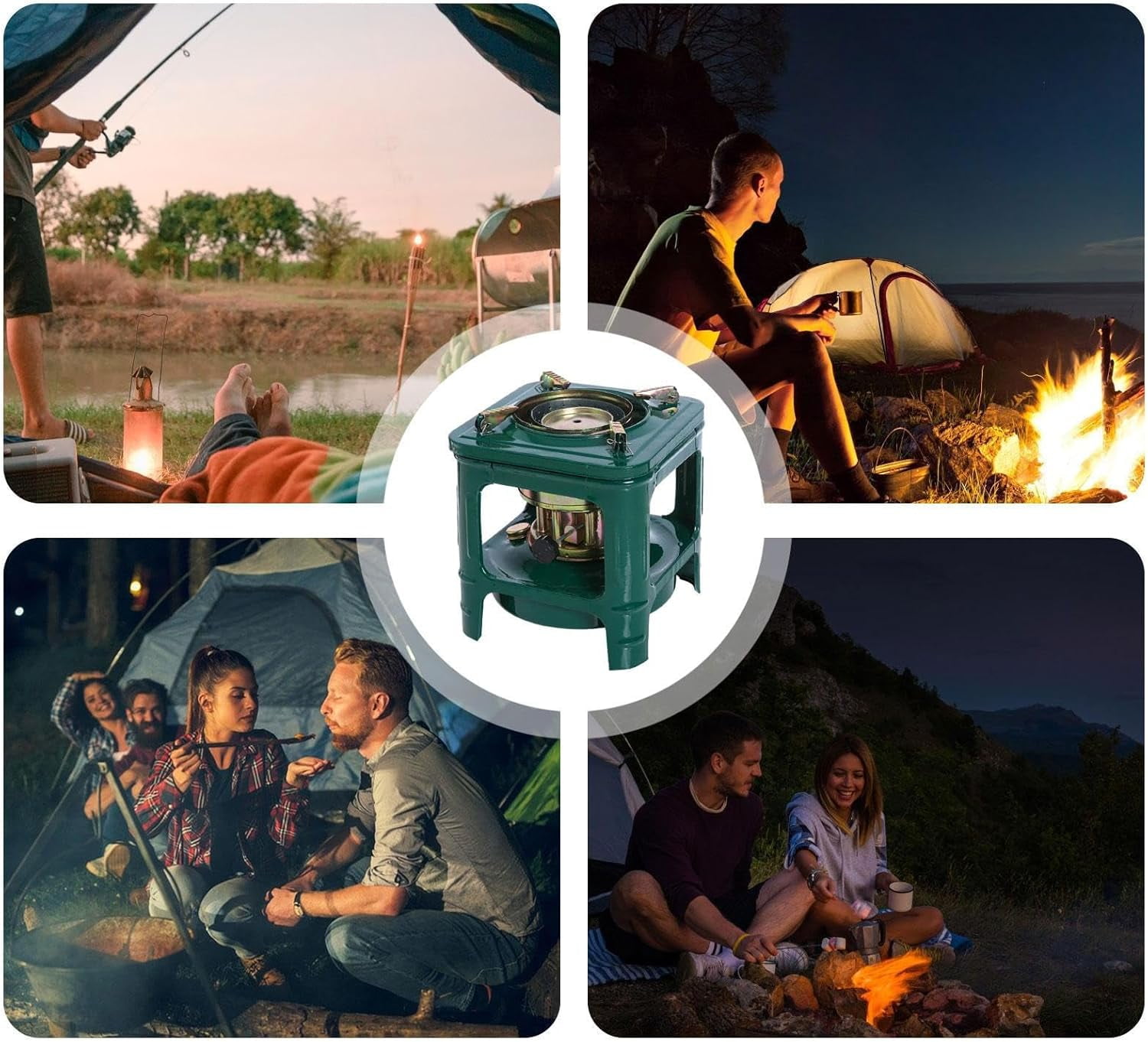 Picnic Burner Furnace, 8-Wick Portable Camping Oil Stove, Outdoor Diesell Cooking Stove, Portable Kerosene Diesel Alcohol Stove, Adventure Cookware Burner for Backpacking Hiking Adventure (Green)