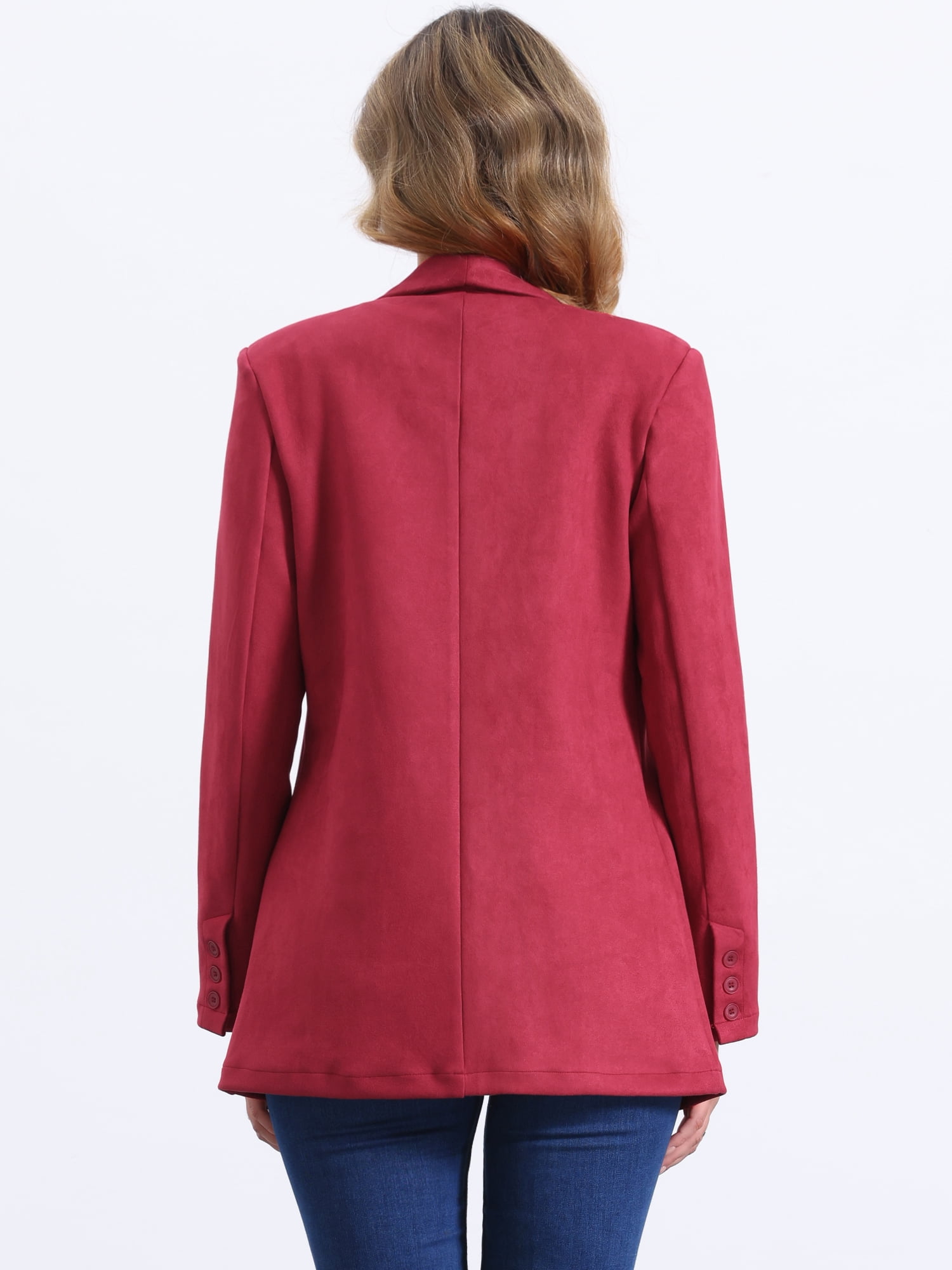 DARING DIVA Women's Faux Suede Lapel Collar One Button Dressy Suit Jacket M Red