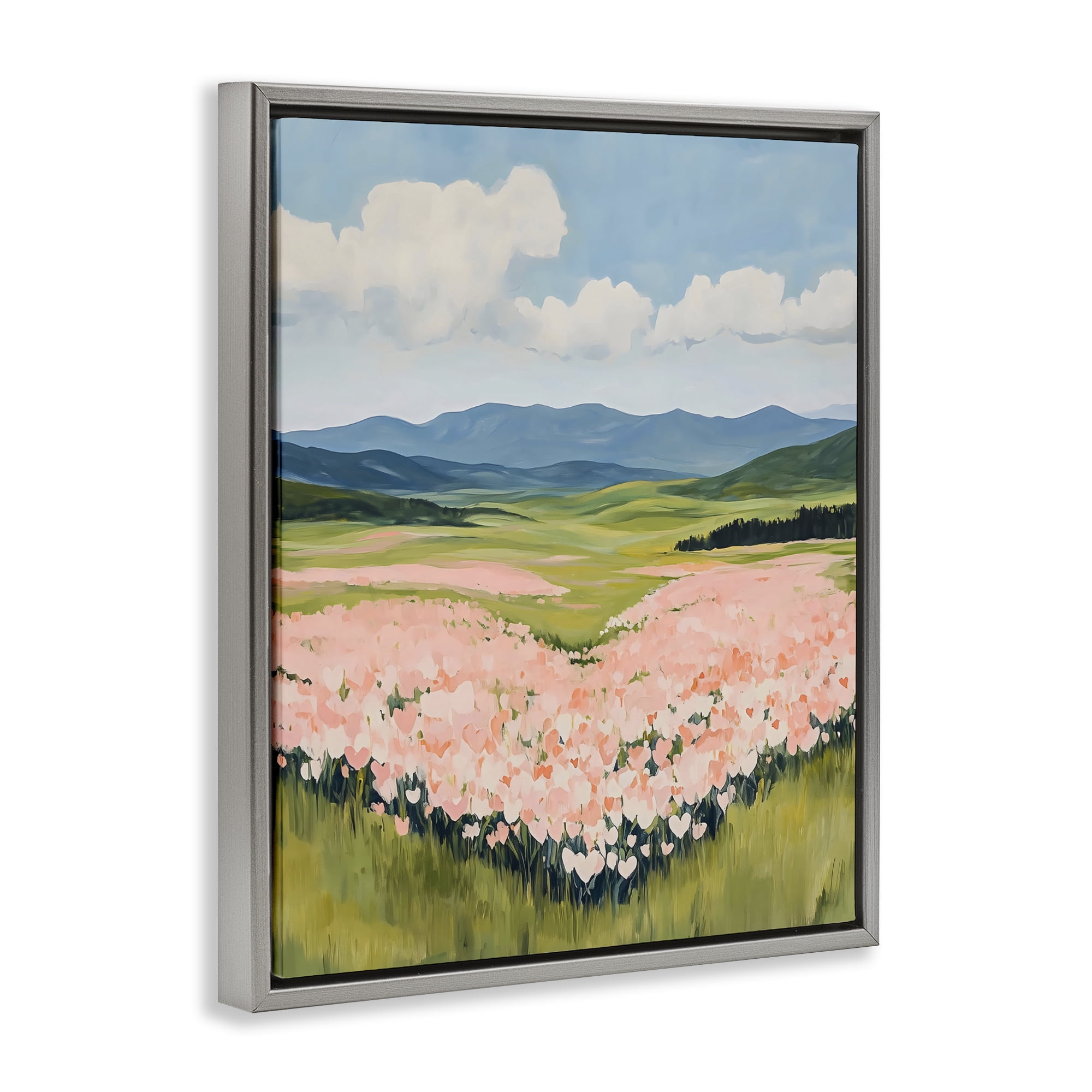 Stupell Industries Heart Shaped Flower Field Gray Framed Floater Canvas Wall Art, design by The Prints Vibe