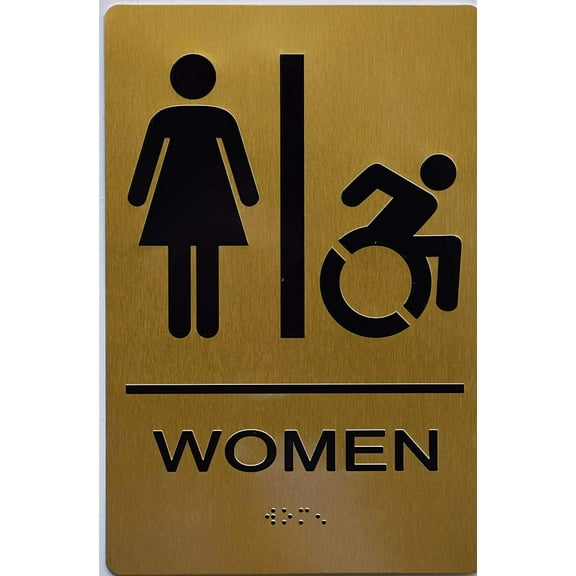 Women ACCESSIBLE Restroom Sign Gold (Aluminium, Gold/Black,Size 6X9) The Sensation line
