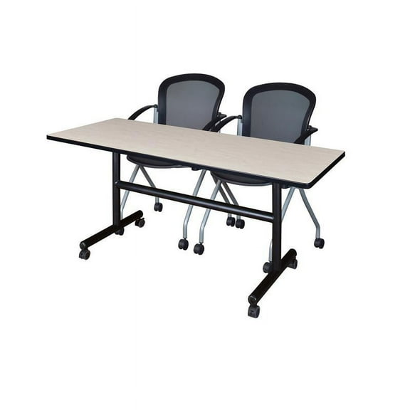60" x 24" Flip Top Mobile Training Table- Maple and 2 Cadence Nesting Chairs