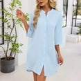 thumbnail image 6 of Levmjia Women's Dress V Neck Casual Single Breasted Mid Sleeve Solid Color Short Sleeve Shirt Dress Knee Length Lapel Button Down Summer Vacation, 6 of 7