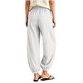 thumbnail image 6 of LEAVINGSUO Women's Cotton Linen Pants Drawstring Elastic Waist Straight Loose Fit Jogger Trousers with Cuffed Hem White S, 6 of 6