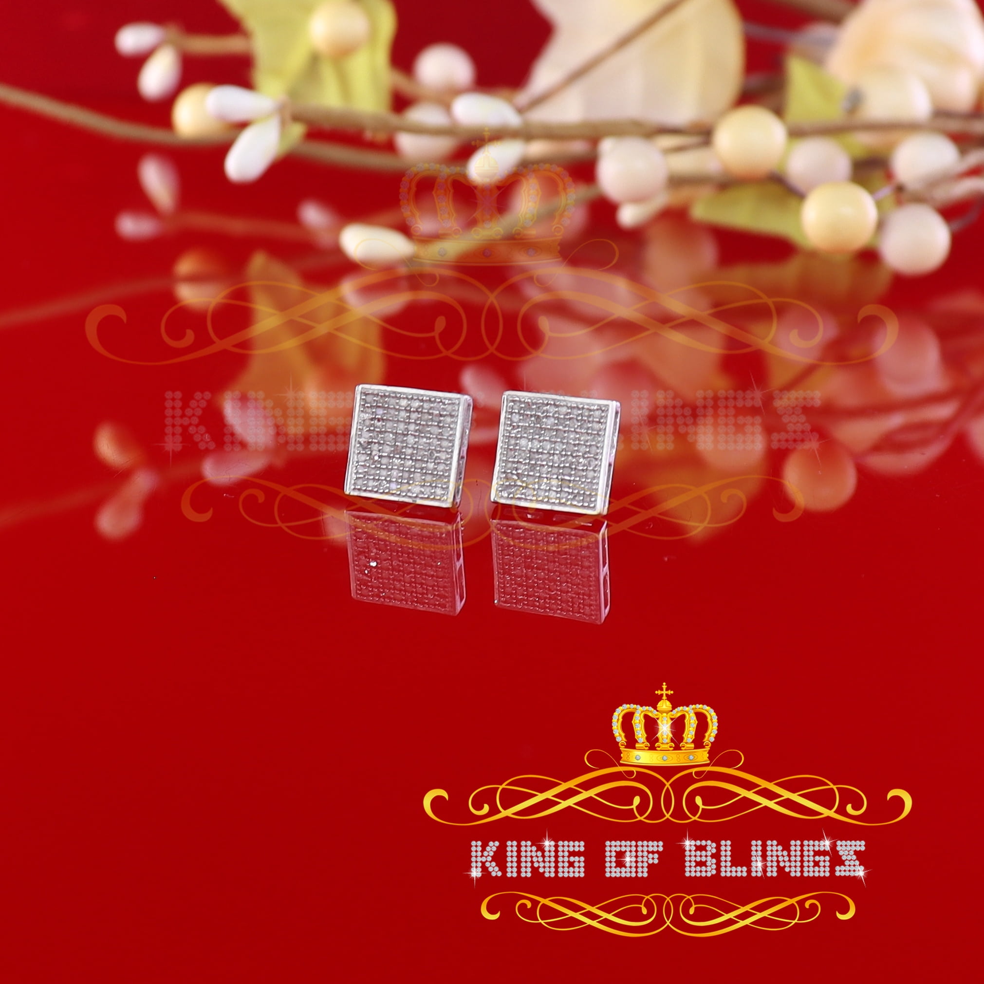 King of Bling's 925 Sterling Silver 0.33ct Diamond Real For Women's & Men's White Stud Earrings