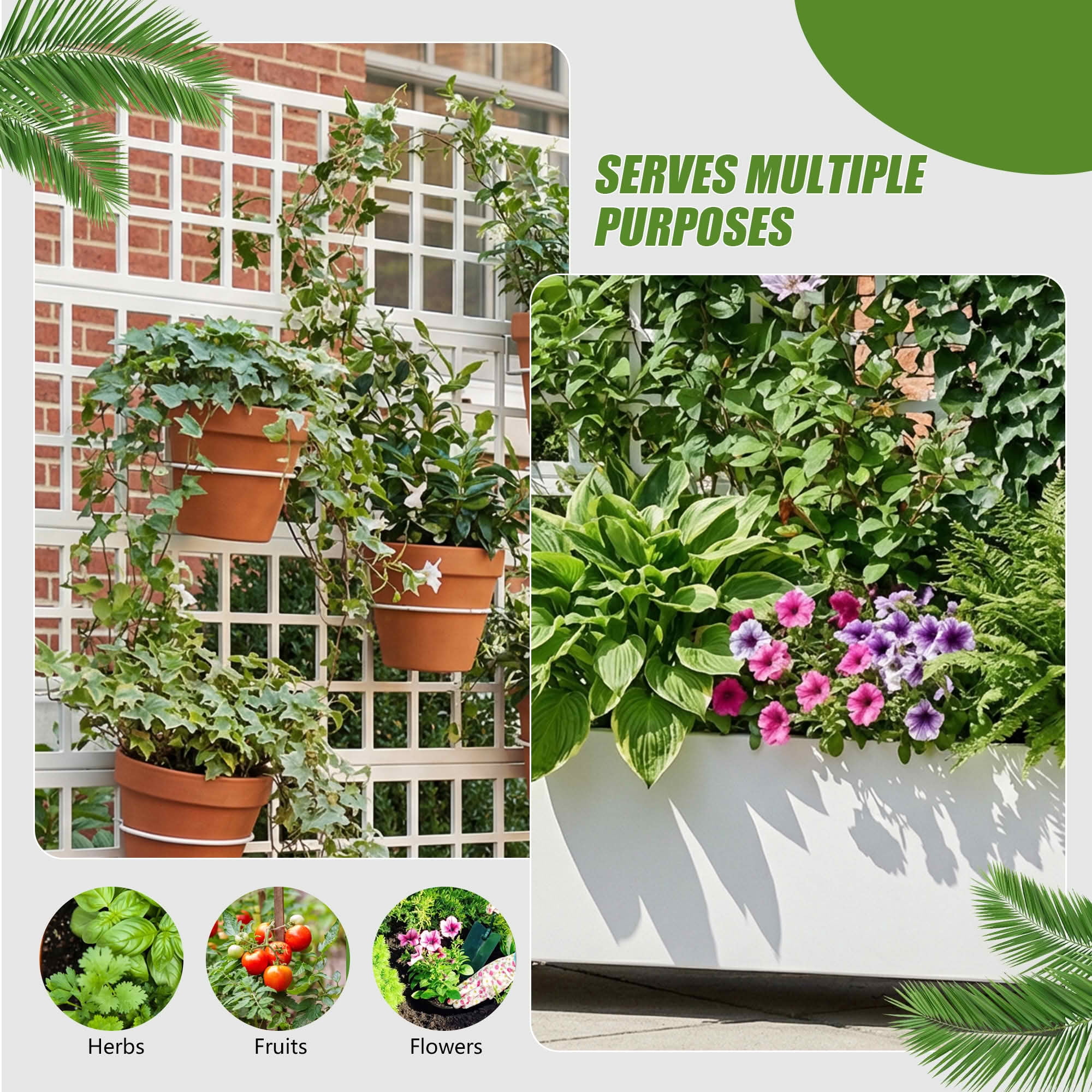 MAYEERTY 72X47" Metal Outdoor White Privacy Screen with Planter Box for Backyard & Garden, 5 Piece Set
