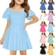 thumbnail image 1 of Girls' Summer Dress Kids 2025 Summer Dress Short Sleeve Square Neck Casual A-Line Dress for Kids in Soft Comfortable and Stylish ,Sie:120, 1 of 6