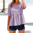 thumbnail image 2 of GUACER Womens Short Sleeve Gingham Tops Casual Round Neck Tiered Peplum Summer Loose Blouses, 2 of 8