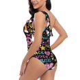 thumbnail image 4 of Salouo Peace Love and Dove Flower Power Pattern One Shoulder Ruffled One Piece Swimsuit for Women V Neck Swimwear Tummy Control Bathing Suit-X-Large, 4 of 6