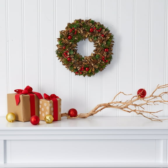Nearly Natural Plastic Wreath, 15.00" (Assorted Colors)
