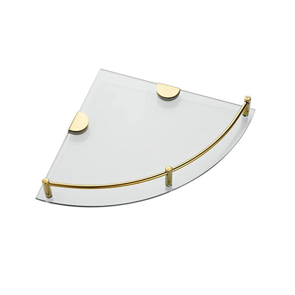 LRTYZBD Étagère d'angle de douche flottante pour salle de bain, étagère triangulaire noire et dorée, étagère murale pour cosmétiques, shampooing, étagère de drainage – une couche