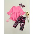 thumbnail image 4 of Kiapeise Toddler Baby Girl Fall Outfit Long Sleeve Ruffle T-shirt Tops Heart Print Flare Pants Set, 4 of 9