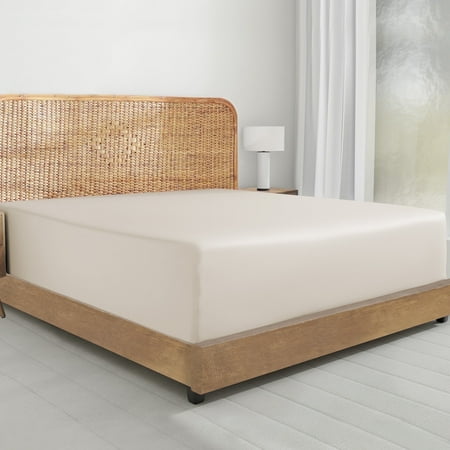 California Design Den 100% Organic Cotton Percale Full Fitted Sheet Only  Soft  Crisp & Cooling  Deep Pocket  Snug-Fit with Special Elastic  Side Indicators - Ivory (Cream Tone)