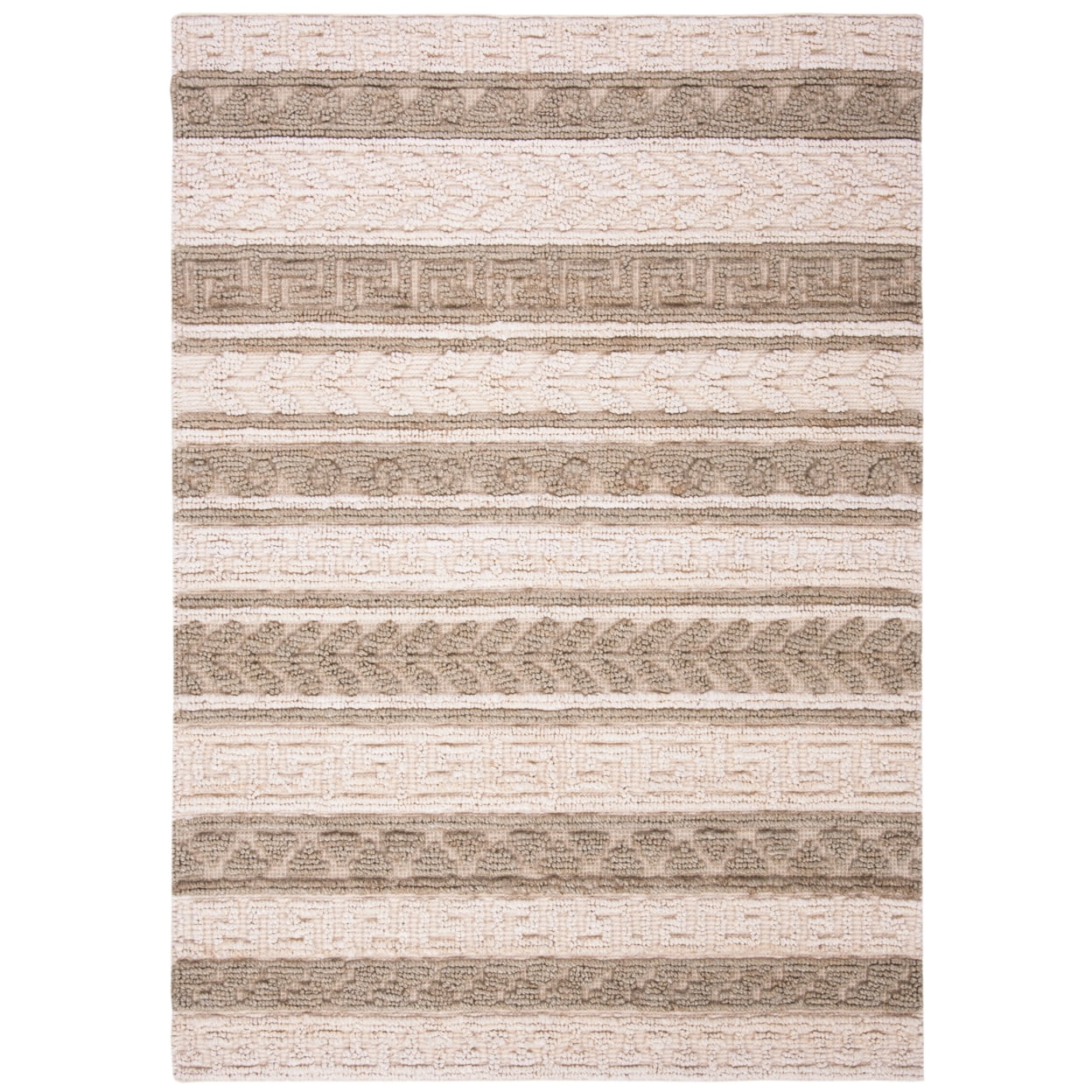 SAFAVIEH Natural Fiber Sonam Striped Geometric Jute Area Rug, Green/Ivory, 5' x 8'