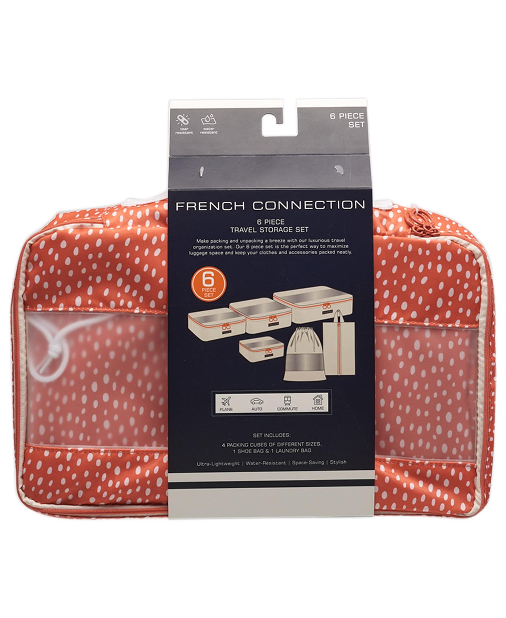 French Connection 6pc Packing Cube Set - Travel Storage Set (Polka Dot) in Orange