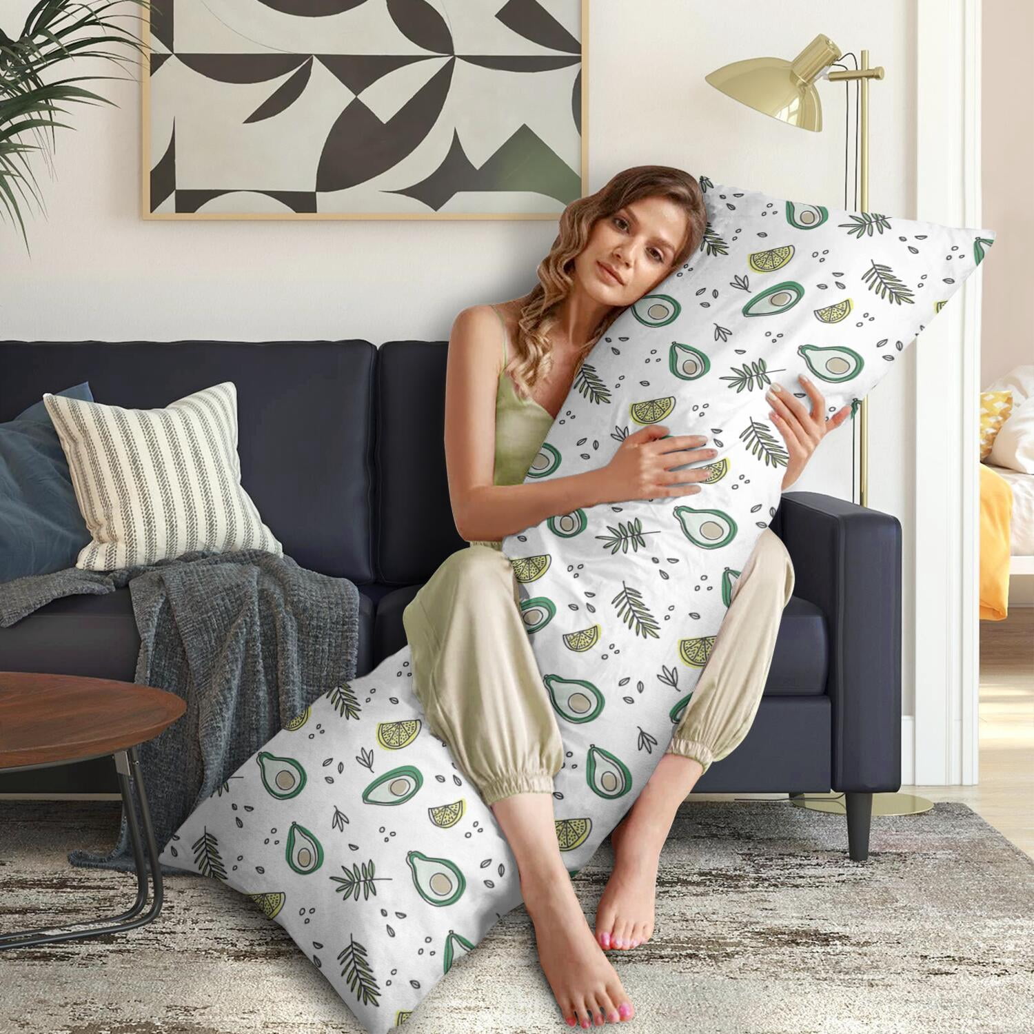 Avocado Art Body Pillow Cover 20x54 - Stylish Green Fruit Pattern Long Pillow Case with Zipper, Full Body Pillow Protector, Stretchy Durable & Machine Washable for Home & Office