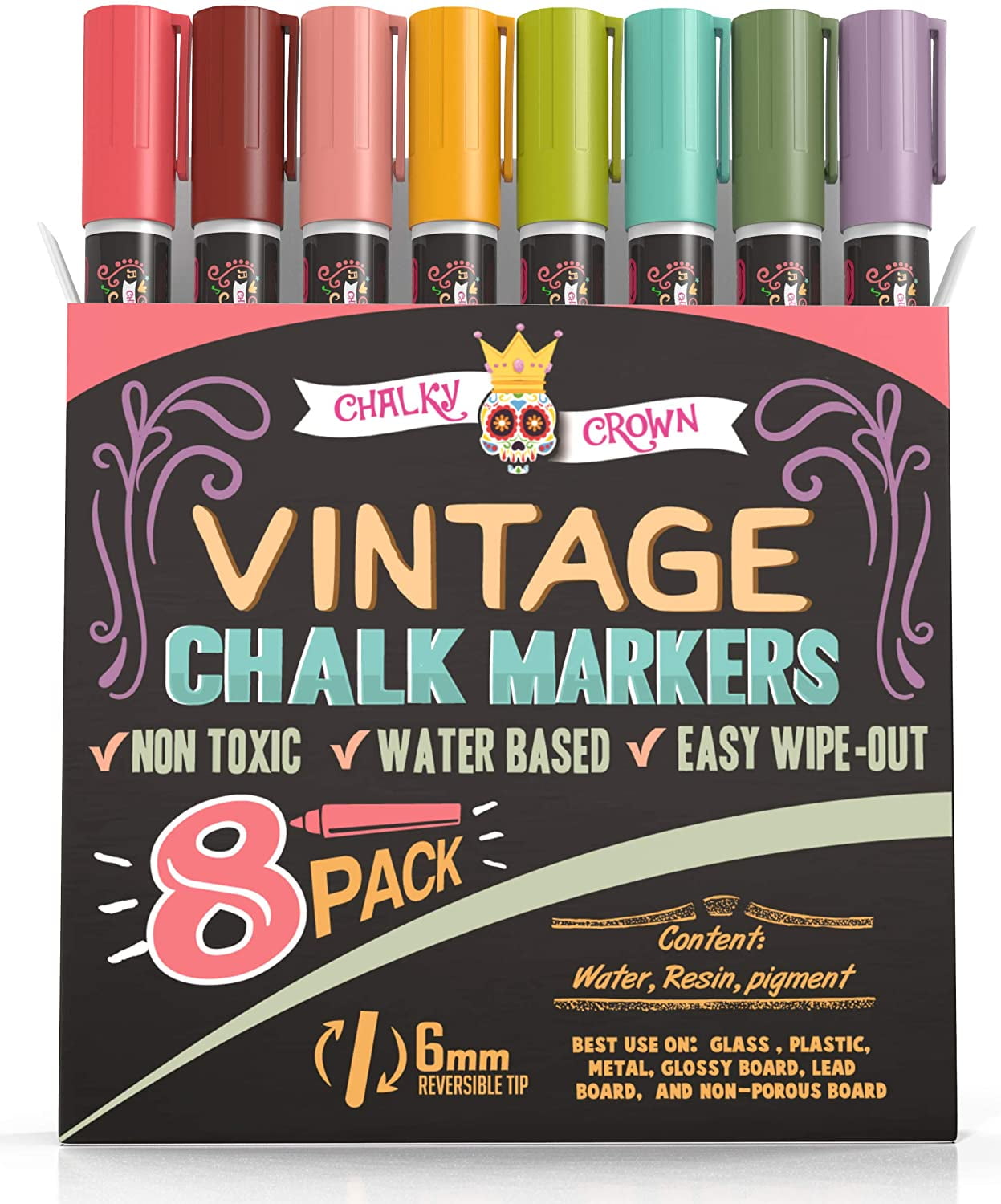 Liquid Chalk Markers - Dry Erase Marker Pens - Chalk Markers for Chalkboards, Signs, Windows, Blackboard, Glass - Reversible Tip (8 Pack) - 24 ...