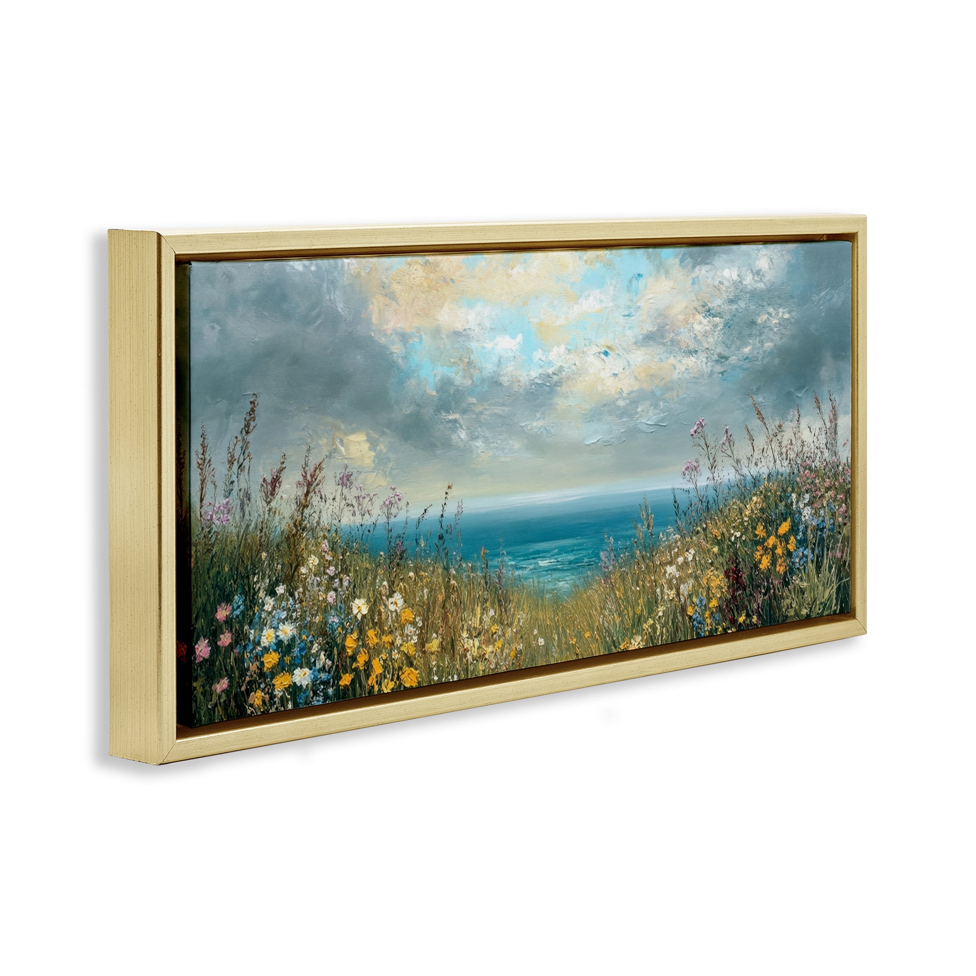 Stupell Industries Scenic Coastal Flowers In Bloom Gold Framed Floater Canvas Wall Art, design by Petal Prints Design