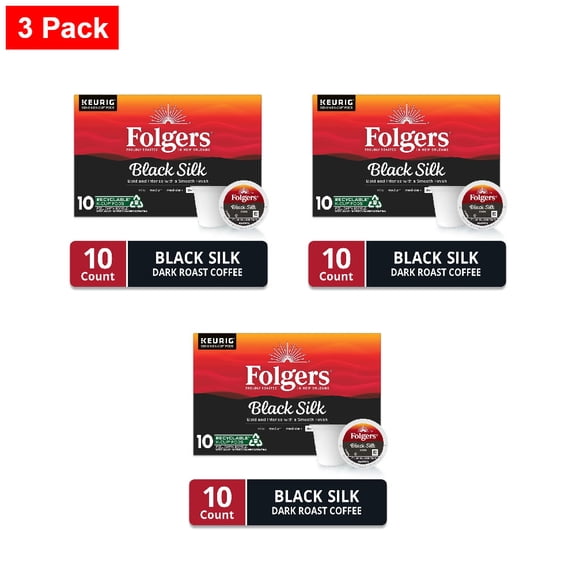 Folgers Black Silk Coffee, Dark Roast, Keurig K-Cup Pods 10 count - 3 Pack