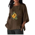 thumbnail image 1 of Birdeem Chemise Imitation Coton et Lin pour Femmes Manches 3/4 Col Rond T-Shirt Ample Décontracté Léger et à la Mode Haut d'Été, 1 of 10