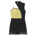 thumbnail image 4 of TiaoBug Womens Sequins Latin Jazz Dance Tassel Leotard Sleeveless Fringed Dress Modern Dancewear Gold M, 4 of 7
