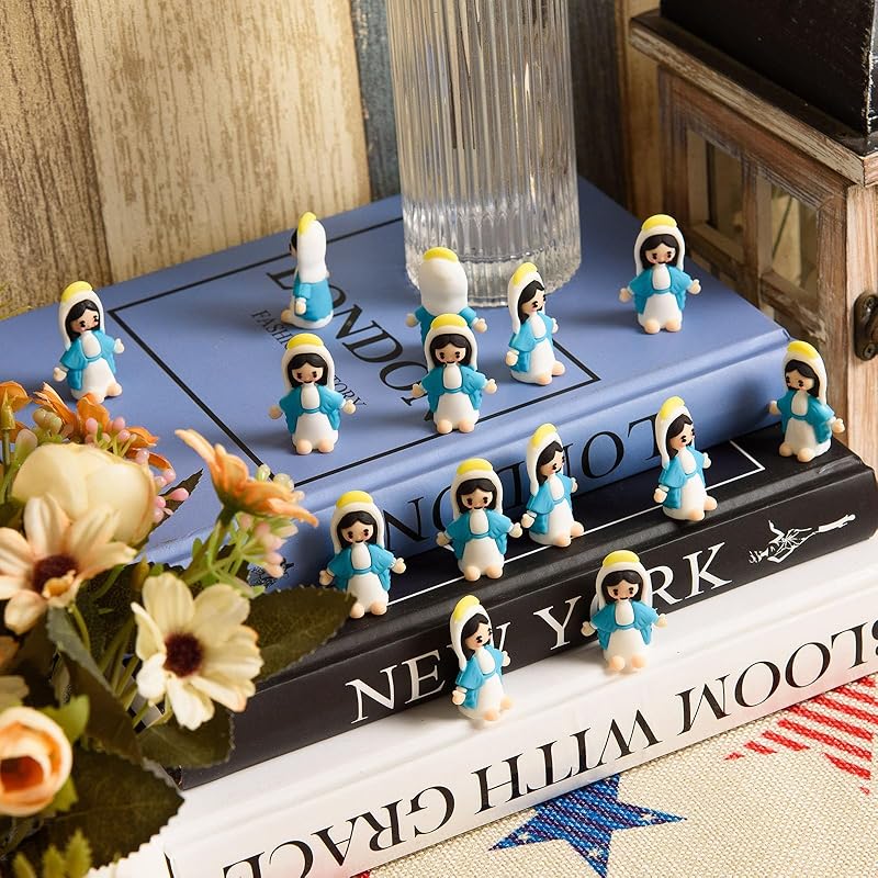 LeeCHee 50 Pcs Little Virgin Mary Figurines Miniature Virgin Mary Doll to Hide and Seek Classic Religious Gifts for Sunday Easter Eggs Stuffers Baptism Gift
