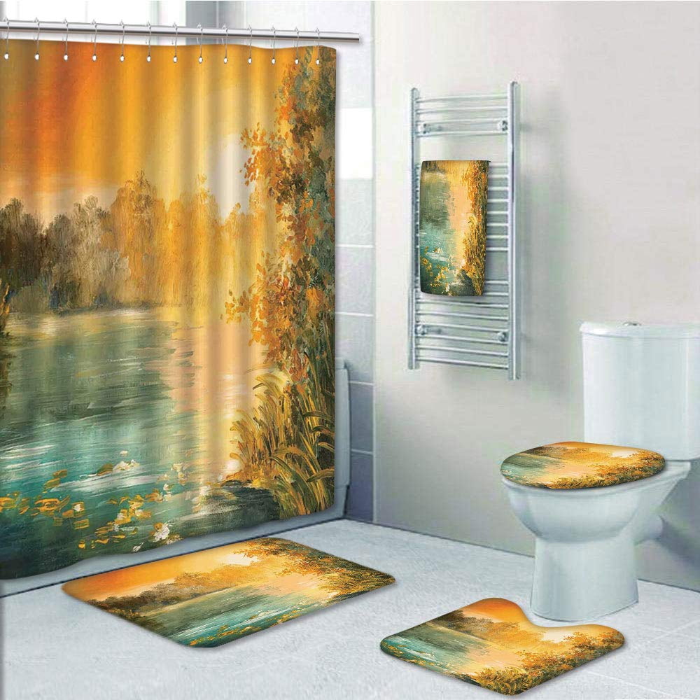 Details about   Autumn Forest Trail Shower Curtain Door BathMat Toilet Cover Rugs Bathroom Art 
