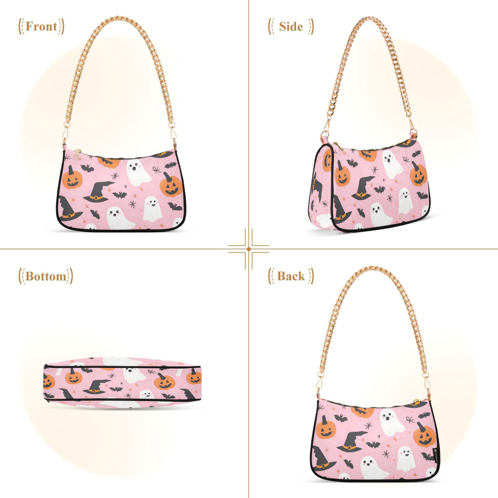 FORMRS Womens Shoulder Bag with Chain Strap Clutch Purse Cute Tote Handbag, Pink Halloween Ghosts