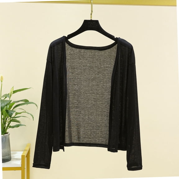 Womens Swimsuit Cover up Women's Cropped Sheer Open Front Cardigan Lightweight Knit Beach Cover Up Comfy Casual Summer Tops Black XL