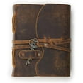 thumbnail image 2 of Vintage Leather Journal – 200 Handmade Vintage Deckle Edge Paper – Leather bound Journal For Women Men – Vintage Key Closure - Book of Shadows - Cappuccino Brown - 6X4 inches (A6), 2 of 3