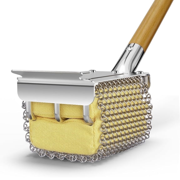 Rosaver Grill Brush Bristle-Free BBQ, 3-in-1 Steam Cleaning Scraper for Gas, Charcoal, Cast Iron & Stainless Steel Grates, Heat-Resistant Wooden Handle, Durable Grill Cleaner for Home & Outdoor
