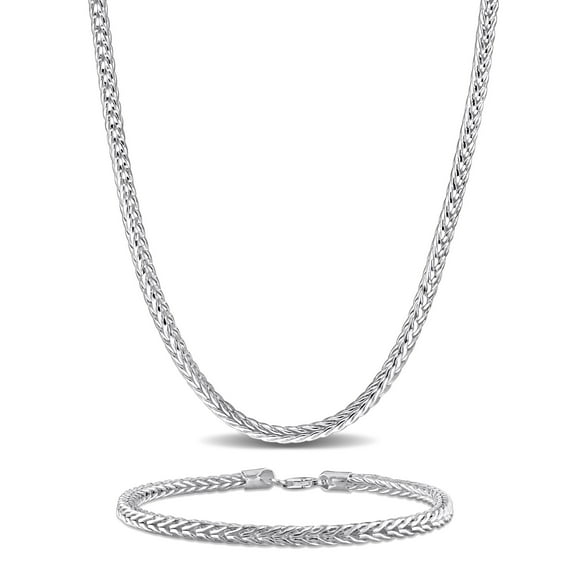 Everly Women's Sterling Silver 4.2mm Foxtail Chain Necklace and Anklet Set - 18 in 9 in