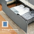 thumbnail image 5 of Bed Frame with 4 Storage Drawers and Charging Station, Grey Velvet Upholstered Platform Bed Frame with Storage Headboard and Wooden Slats Support, No Box Spring Needed, 5 of 9