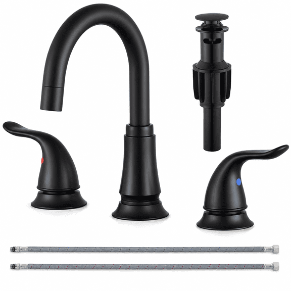 Widespread 3-Hole Bathroom Sink Faucet with Dual Handles, 360 ° Swivel High-Arc Spout, Pop-Up Drain and Supply Lines