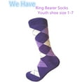 thumbnail image 2 of Men's Mid-calf Argyle Plaid Scottish Tartan Wedding Groomsman Gift Party Events Father's Day Presents Dress Casual Socks in Purple with Violet and White Color, 2 of 3