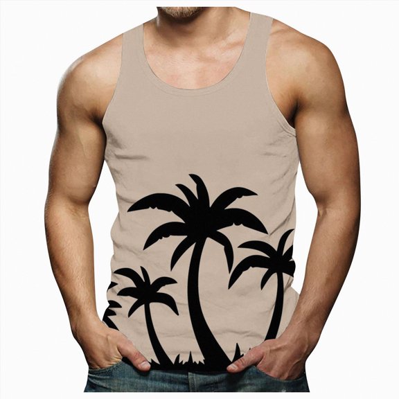 NOLDARES Men's Classic Tank Tops Sleeveless Workout Tees for Gym Fitness Weekend Casual(Beige,XXXL)