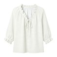 thumbnail image 5 of BODOAO Boho Peasant Blouse for Women, Ruffle V Neck Lace Up Front Top with 3/4 Balloon Sleeves, Textured Flowy Loose Fit Shirt for Summer Beach Vacation and Weekend Outfits White 2XL, 5 of 5