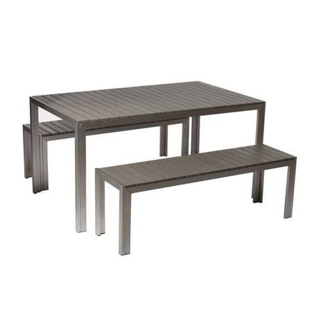 Benzara Bm172059 Anodized Aluminum Table Bench Set Gray 44