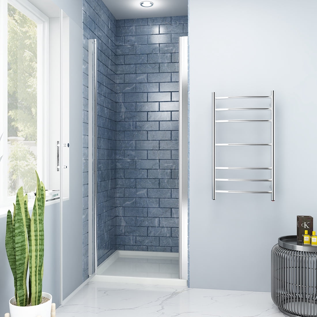 Sunny Shower 32 in.W x 72 in.H Bi-Fold Pivot Glass Frameless Shower Door in Chrome Finish with 1/4 inch Clear Glass