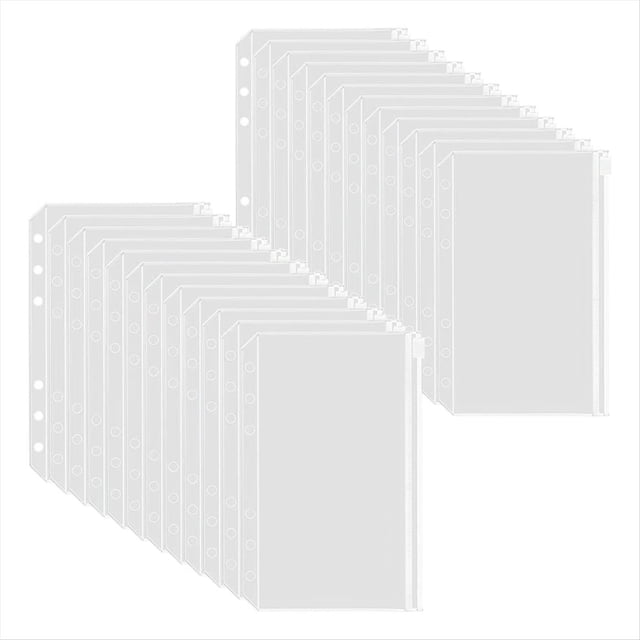 50 fundas para carpetas A6 de 6 agujeros, con cremallera, anillas, de PVC, para guardar dinero.