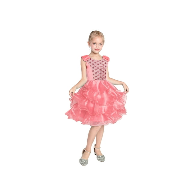 Robe Fille Rose à Volants en Tulle Robe à Étages Fête d'Anniversaire Anniversaire 4 Ans