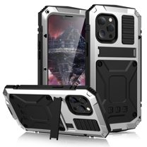 Allytech Rugged Case for iPhone 13 Pro Max (6.7") Cover with Screen Protector, PC Back   Anti-Drop Silicone   Front Metal Frame Shockproof Stand Hand Rope Case for iPhone 13 Pro Max 2021, Silver