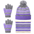 thumbnail image 3 of Uarter 3 Pcs Winter Hat Scarf Gloves for Kids Thick Warm Knit Hat and Gloves Set with Fleece Lining for Kids 3-6 Years Old, Purple, 3 of 8
