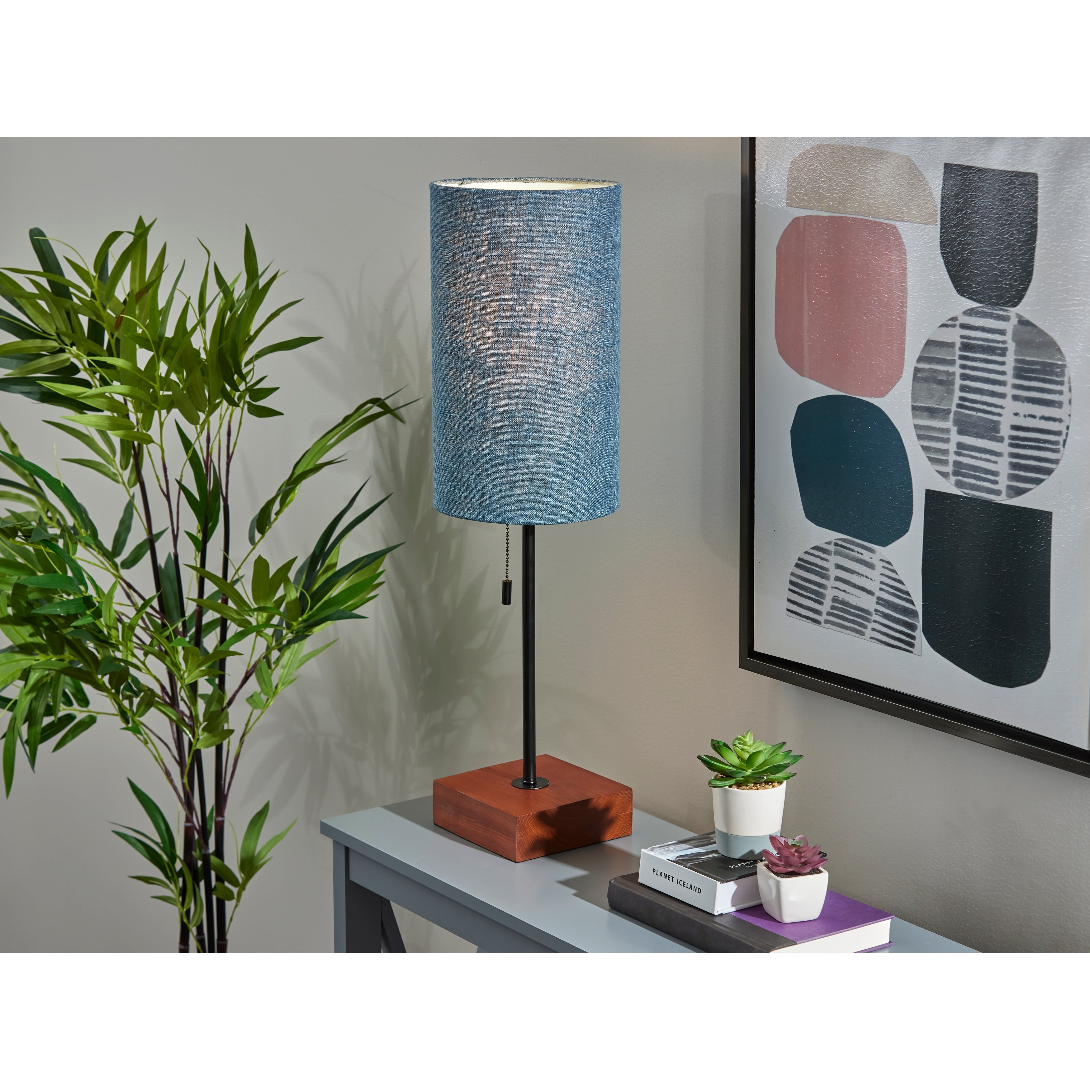Adesso Trudy Table Lamp Black Wood Base, Mustard Yellow Textured Fabric Shade